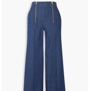 Victoria Beckham high-rise flared blue jeans with two front zips, size 28R